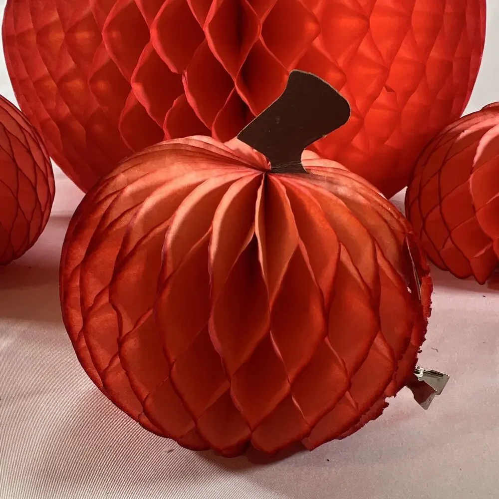 Vintage Danish Designs Set of 5 Orange Honeycomb Tissue Pumpkins Made in Denmark